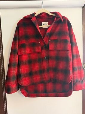 Zara Red and Black Plaid Jacket